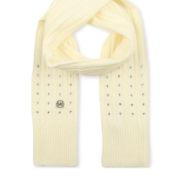 NWT Michael Kors Ribbed Rhinestone Embellished Scarf Cream - Picture 2 of 5
